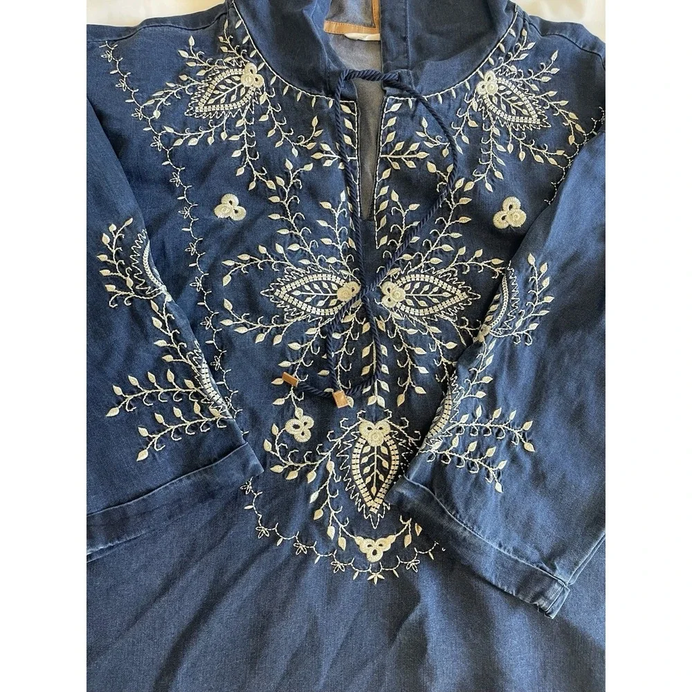 NWT Soft Surroundings Regio Hooded Denim Tunic Top XL Embroidered Boho Spring - Picture 9 of 9